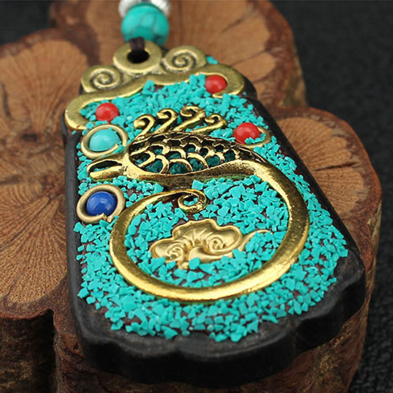 Buddha Stones Tibet Dio della Ricchezza Albero dei Soldi Fenice Dorata Thangka Ebano Collana Pendente della Pace - image 14