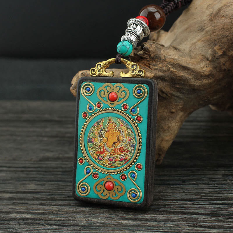 Buddha Stones Tibet Dio della Ricchezza Albero dei Soldi Fenice Dorata Thangka Ebano Collana Pendente della Pace - image 4