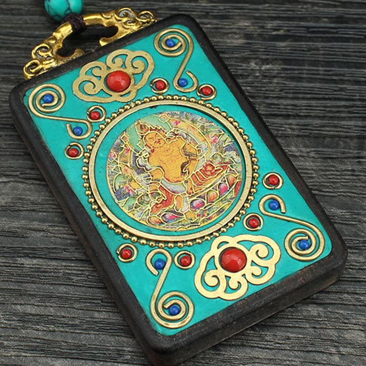 Buddha Stones Tibet Dio della Ricchezza Albero dei Soldi Fenice Dorata Thangka Ebano Collana Pendente della Pace - image 6