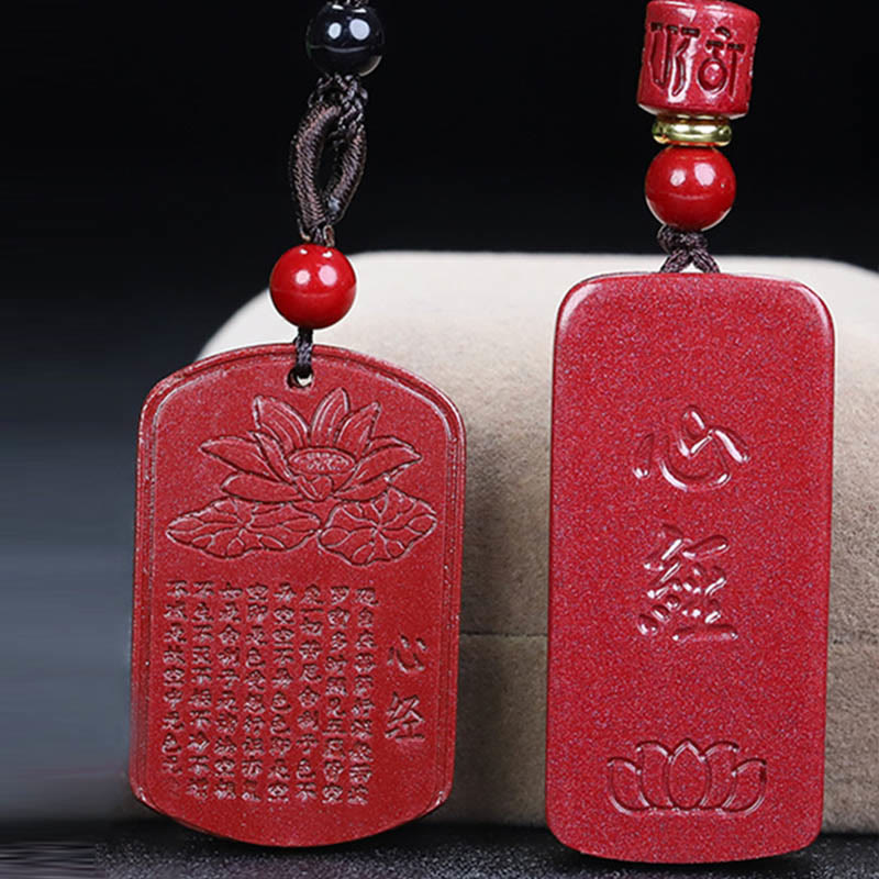 Collana con ciondolo in corda con benedizione incisa , Buddha Stones, cinabro, loto, cuore, Sutra - image 18