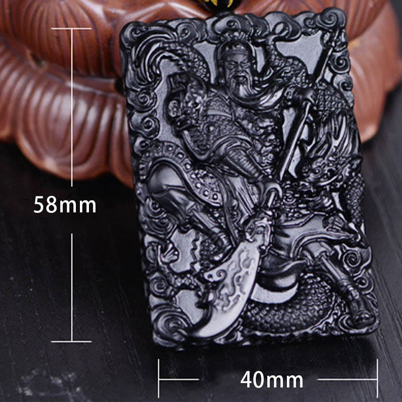 Buddha Stones Amuleto Guan Gong Ossidiana Nera Inciso Forza Collana Pendente