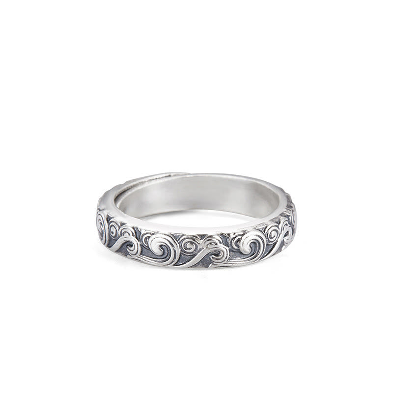 Anello regolabile con incisione e benedizione Buddha Stones in argento sterling 999 con nuvole di buon auspicio - Nuvole di buon auspicio circa 4 g (regolabile) - image 1