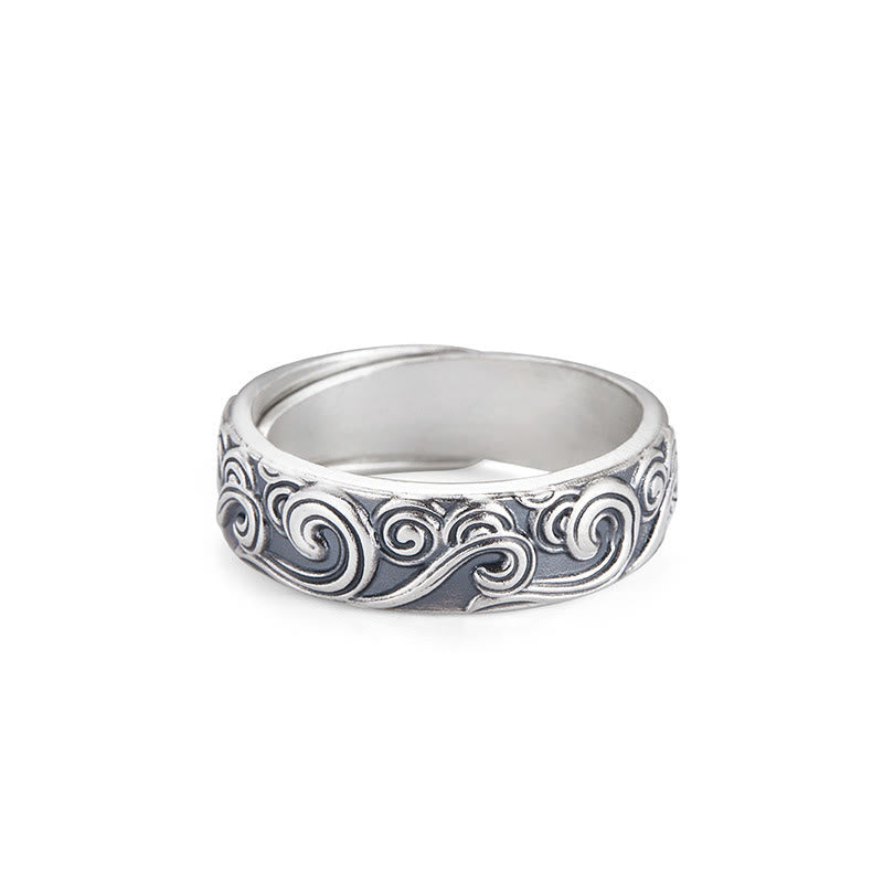 Anello regolabile con incisione e benedizione Buddha Stones in argento sterling 999 con nuvole di buon auspicio - Nuvole di buon auspicio circa 6,5 ​​g (regolabili) - image 2