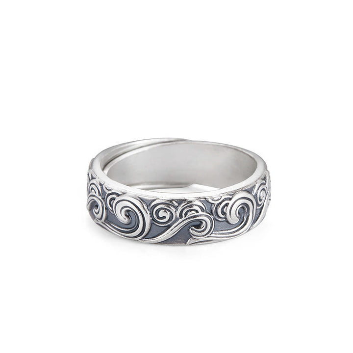 Anello regolabile con incisione e benedizione Buddha Stones in argento sterling 999 con nuvole di buon auspicio - Nuvole di buon auspicio circa 6,5 ​​g (regolabili) - image 2