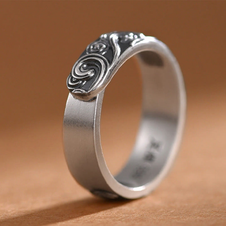 Anello regolabile con incisione e benedizione Buddha Stones in argento sterling 999 con nuvole di buon auspicio - image 4