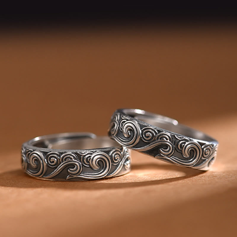 Anello regolabile con incisione e benedizione Buddha Stones in argento sterling 999 con nuvole di buon auspicio - image 11