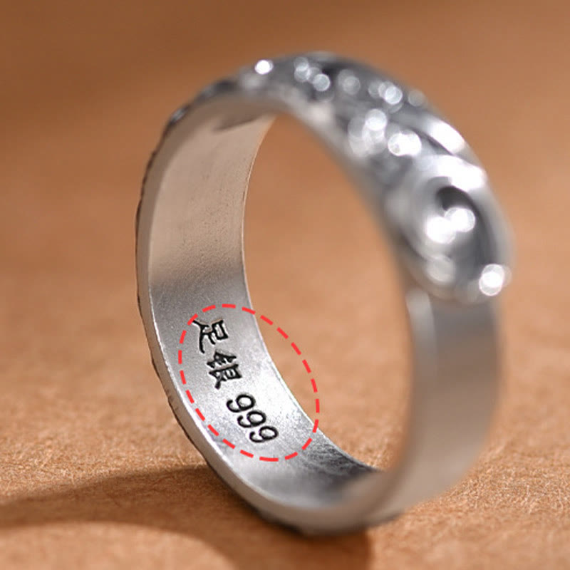 Anello regolabile con incisione e benedizione Buddha Stones in argento sterling 999 con nuvole di buon auspicio - image 6