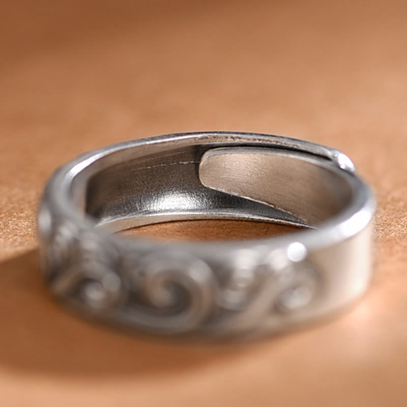 Anello regolabile con incisione e benedizione Buddha Stones in argento sterling 999 con nuvole di buon auspicio - image 7