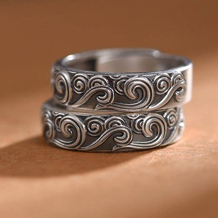 Anello regolabile con incisione e benedizione Buddha Stones in argento sterling 999 con nuvole di buon auspicio - image 12