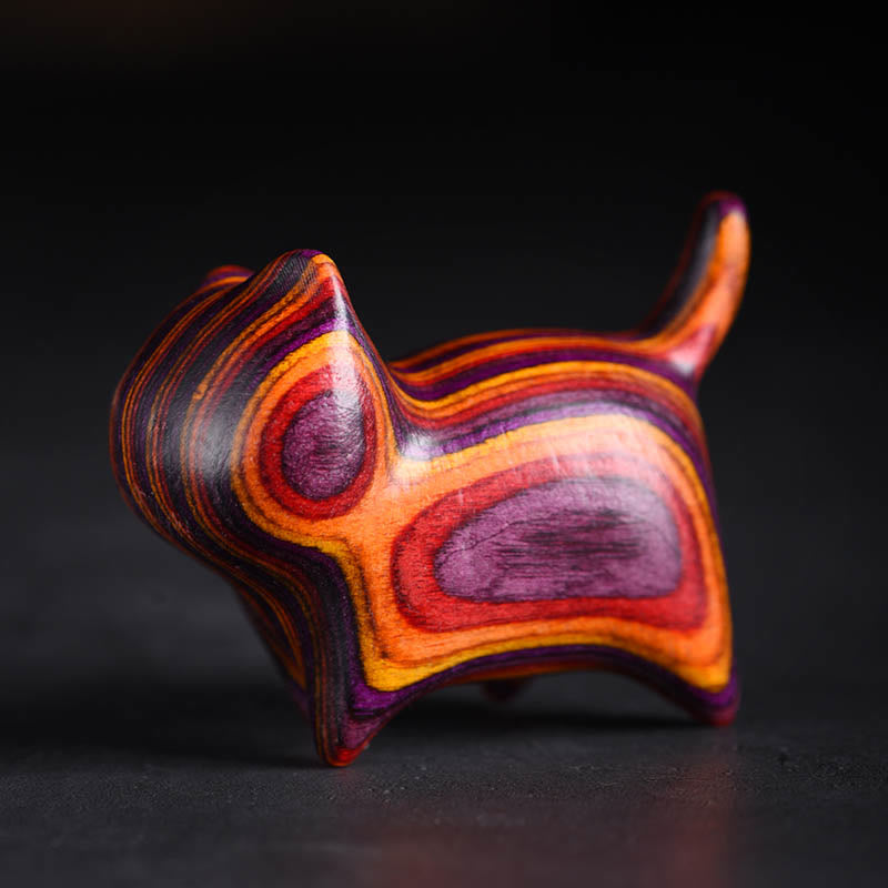 Buddha Stones Mini Gatto Gattino Colorato Legno Carino Decorazione per Animali Domestici - Gatto arancione viola 4,7*2,2*3,5 cm - image 0