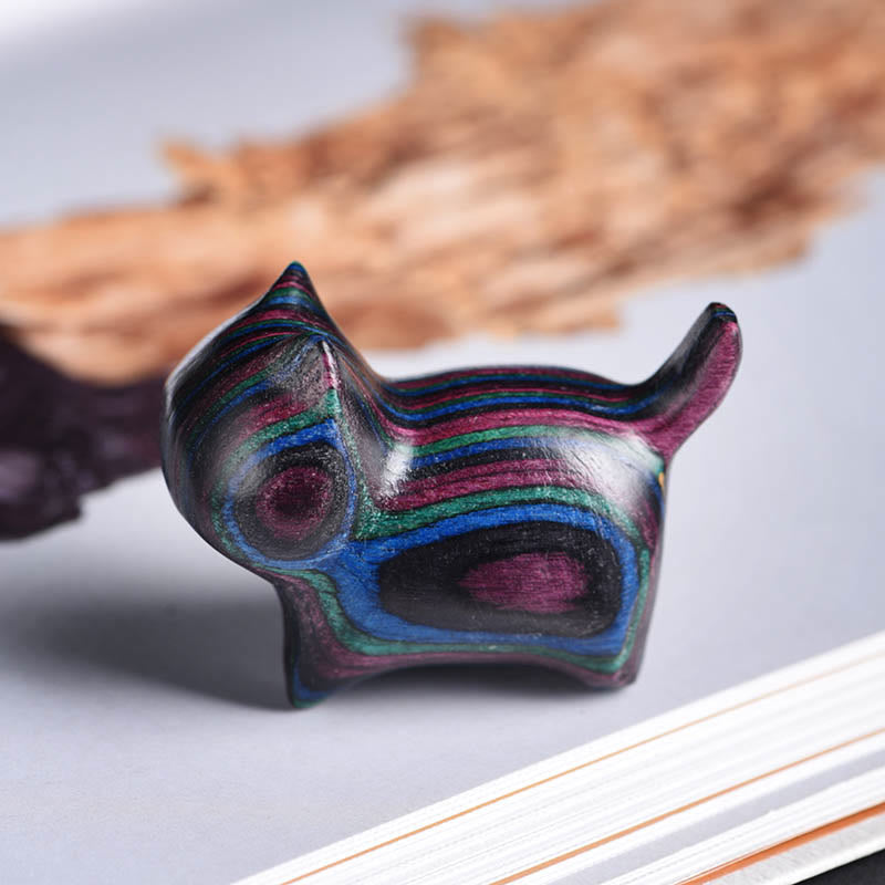 Buddha Stones Mini Gatto Gattino Colorato Legno Carino Decorazione per Animali Domestici - Gatto nero viola 4,7*2,2*3,5 cm - image 4