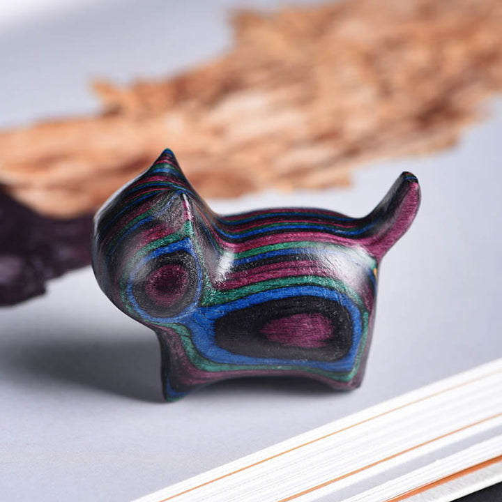 Buddha Stones Mini Gatto Gattino Colorato Legno Carino Decorazione per Animali Domestici - Gatto nero viola 4,7*2,2*3,5 cm - image 4