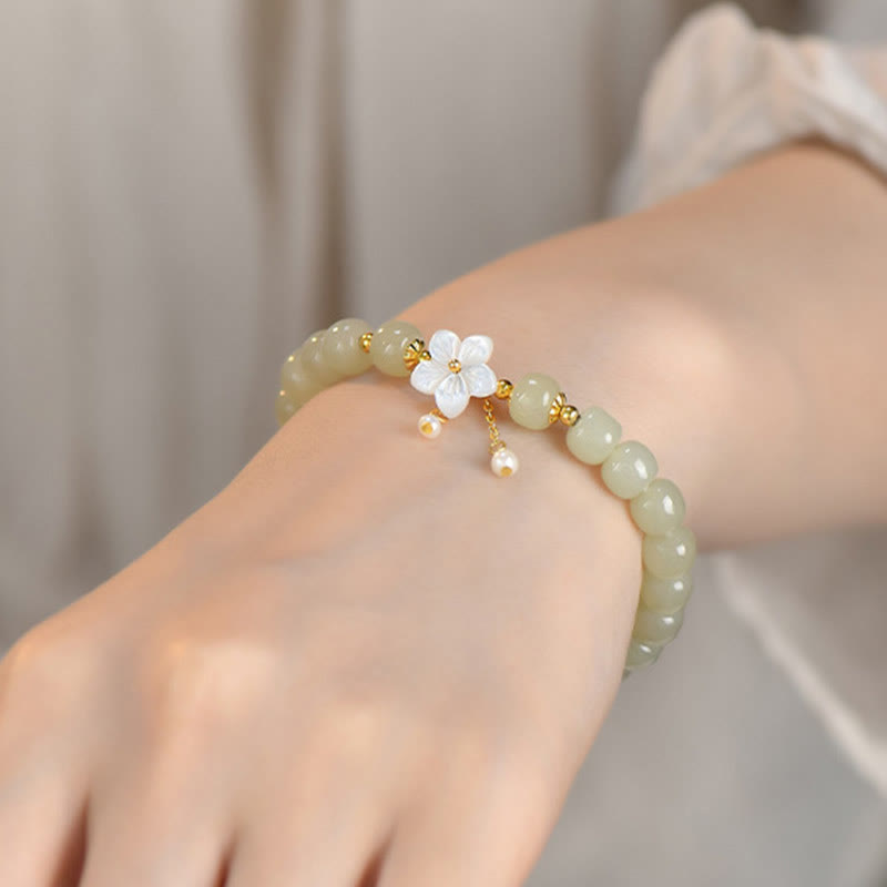 Bracciale Buddha Stones in argento sterling 925 con giada Hetian naturale e fiore della fortuna - image 9