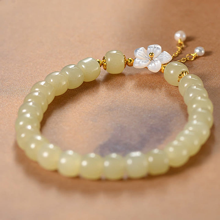Bracciale Buddha Stones in argento sterling 925 con giada Hetian naturale e fiore della fortuna - image 3