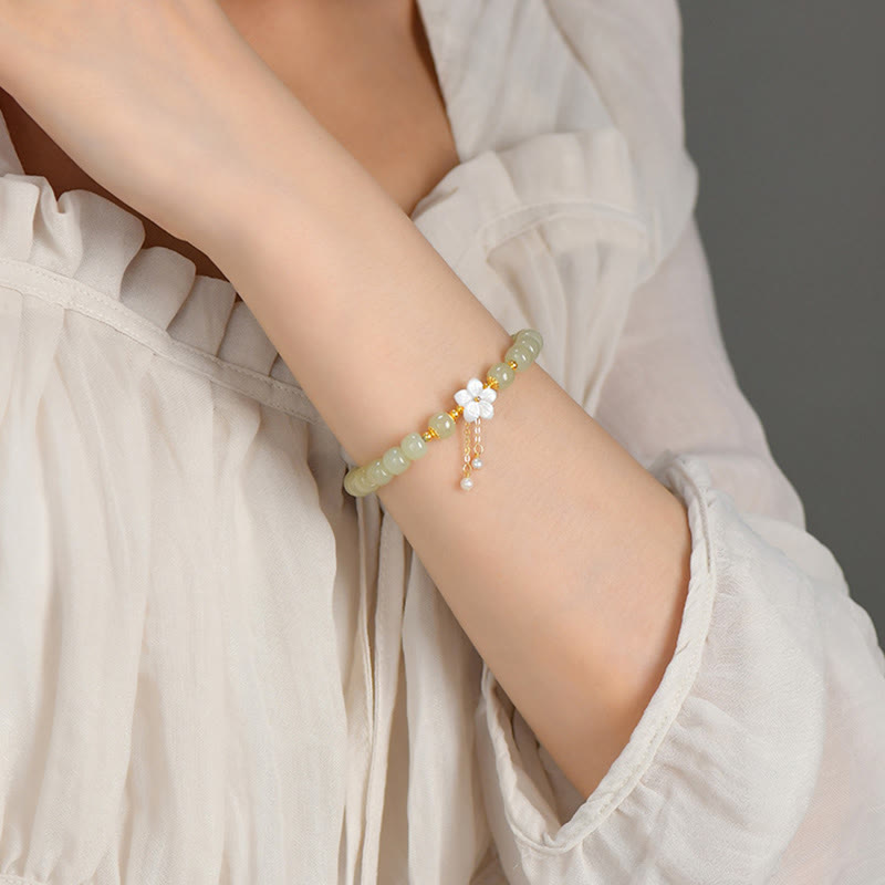 Bracciale Buddha Stones in argento sterling 925 con giada Hetian naturale e fiore della fortuna - image 10