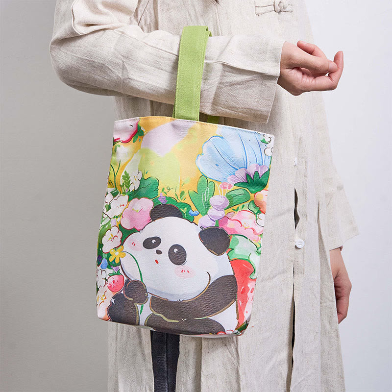 Borsa a mano in tela di nespolo con motivo panda orchidea Buddha Stones - image 1