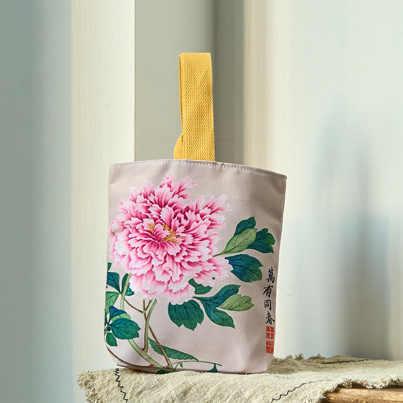 Borsa a mano in tela con Buddha Stones e peonia - Peonia Outshine 15*8*22cm - image 0