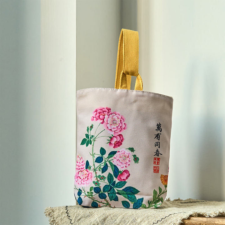 Borsa a mano in tela con Buddha Stones e peonia - Peonia Myriad 15*8*22cm - image 6