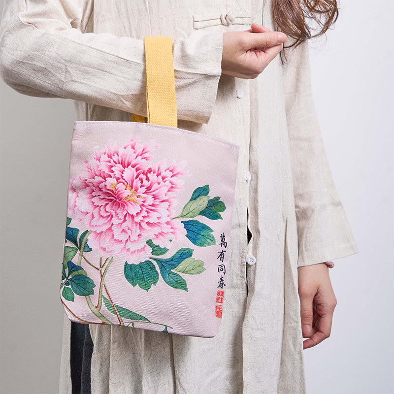 Borsa a mano in tela con Buddha Stones e peonia - image 1