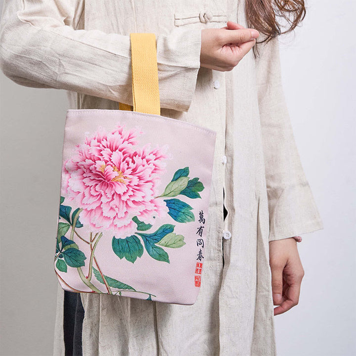 Borsa a mano in tela con Buddha Stones e peonia - image 1