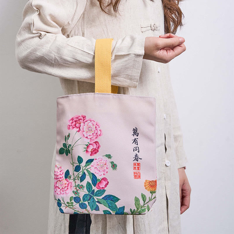 Borsa a mano in tela con Buddha Stones e peonia - image 7