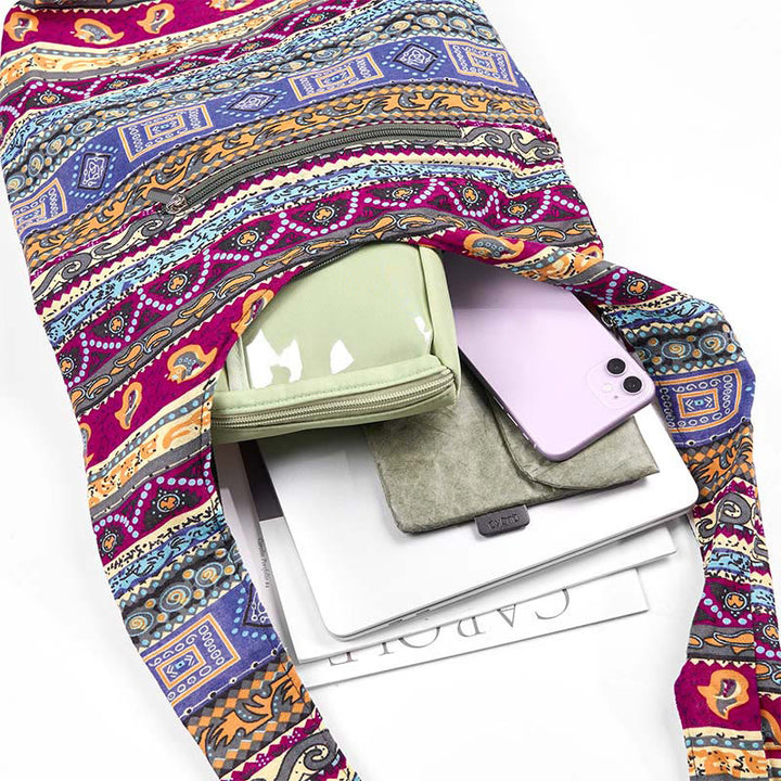 Borsa a tracolla in cotone a strisce colorate Buddha Stones