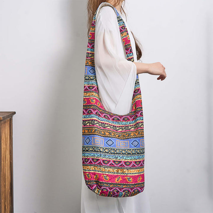 Borsa a tracolla in cotone a strisce colorate Buddha Stones