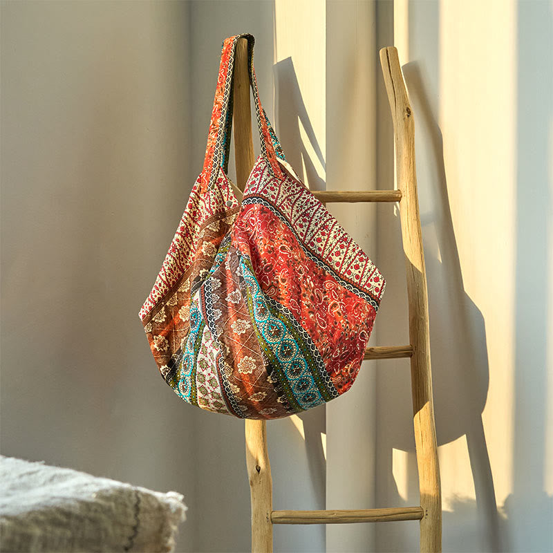 Borsa a tracolla in cotone con motivo a strisce colorate Buddha Stones - Arancione Marrone 50*20*40cm - image 3
