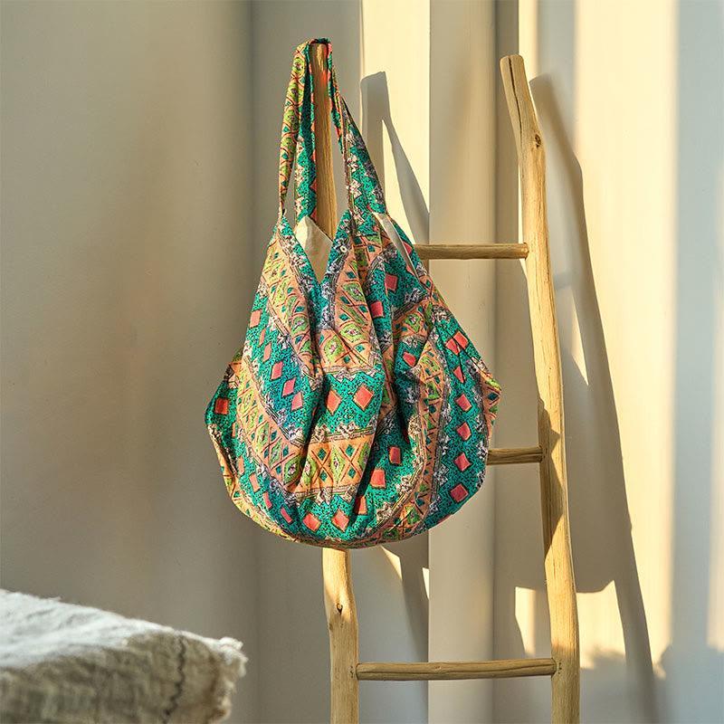 Borsa a tracolla in cotone con motivo a strisce colorate Buddha Stones - Verde 50*20*40cm - image 17