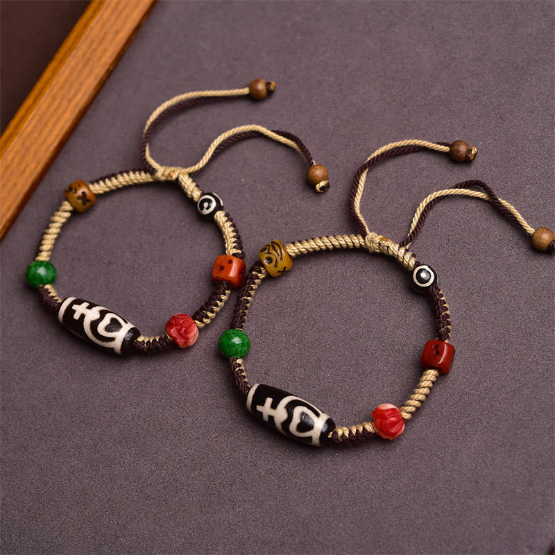 Braccialetto di corda intrecciata con perline Dzi tibetane fatte a mano Buddha Stones