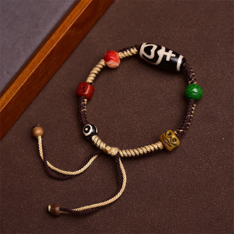 Braccialetto di corda intrecciata con perline Dzi tibetane fatte a mano Buddha Stones