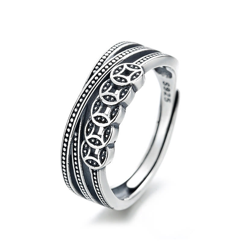 Anello regolabile Buddha Stones, argento sterling 925, monete di rame, benedizione della ricchezza - image 7