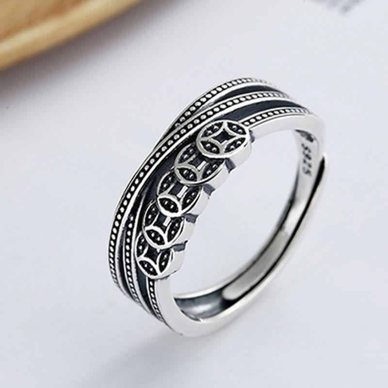 Anello regolabile Buddha Stones, argento sterling 925, monete di rame, benedizione della ricchezza - image 3