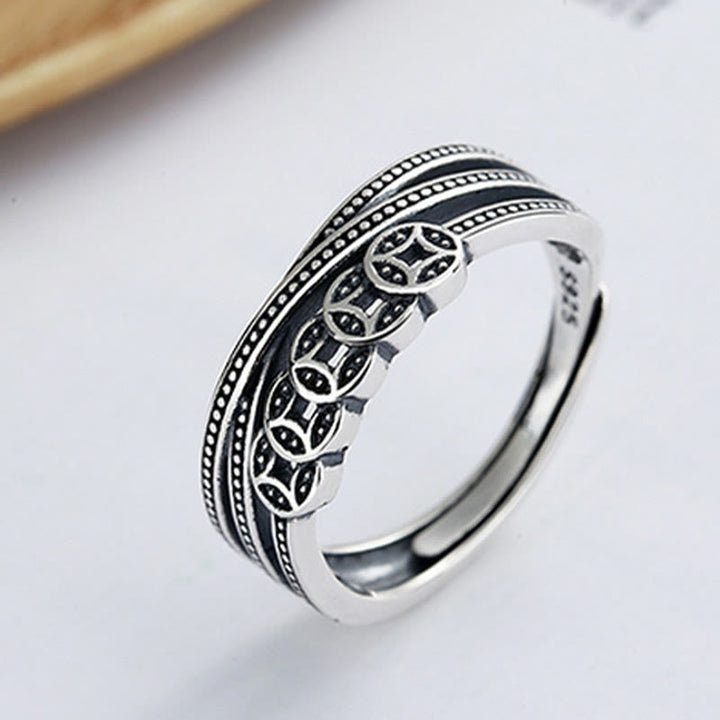 Anello regolabile Buddha Stones, argento sterling 925, monete di rame, benedizione della ricchezza - image 3