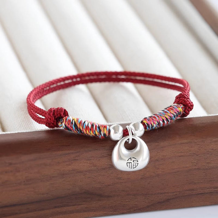 Bracciale intrecciato con carattere Fu in argento sterling 925 fatto a mano con Buddha Stones, sicuro e fortunato - Corda rossa (circonferenza del polso 14-24 cm) - image 7