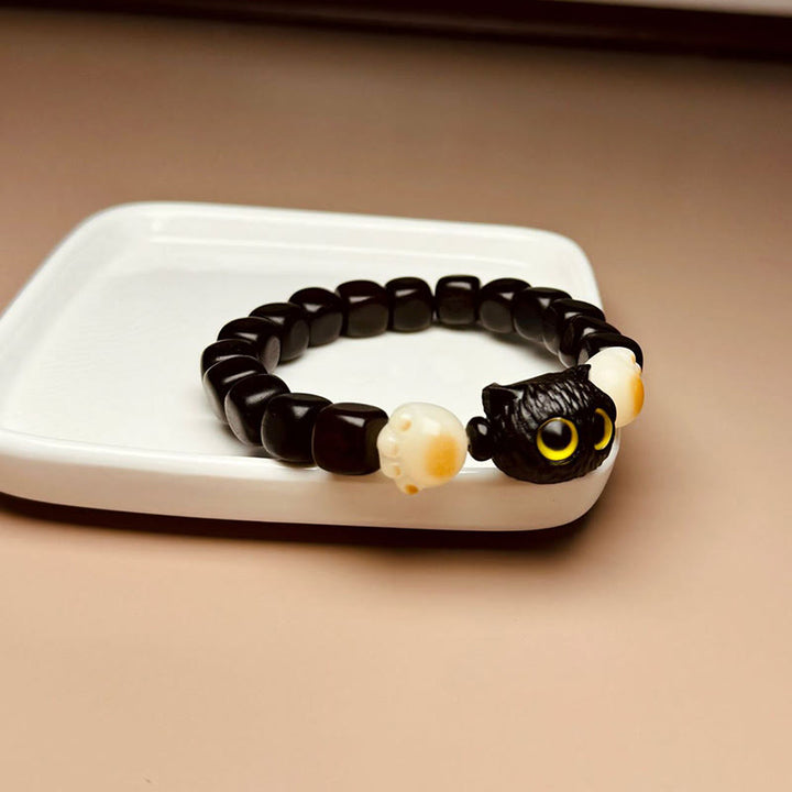 Braccialetto della pace con Buddha Stones, in legno di ebano e semi di Bodhi, con gatto carino - image 9