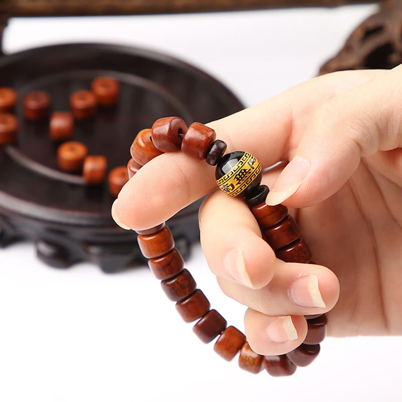 Braccialetto di forza Buddha Stones di osso tibetane, perline Dzi a tre occhi, corno di pecora, agata rossa