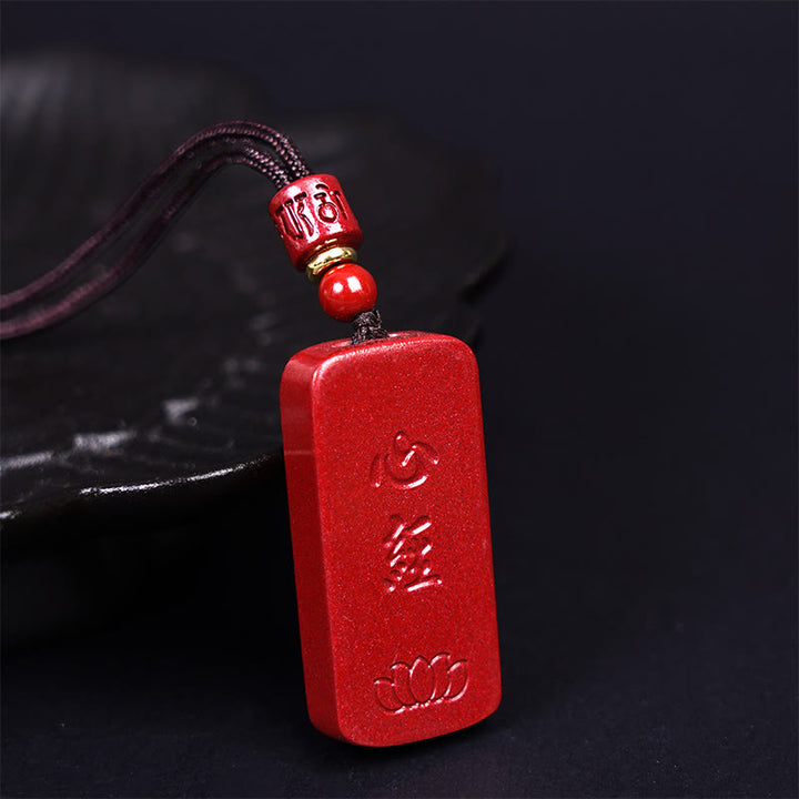 Collana con ciondolo in corda con benedizione incisa , Buddha Stones, cinabro, loto, cuore, Sutra - Parole del Sutra del Cuore di Loto 42,8*20,2*7,8 mm - image 11