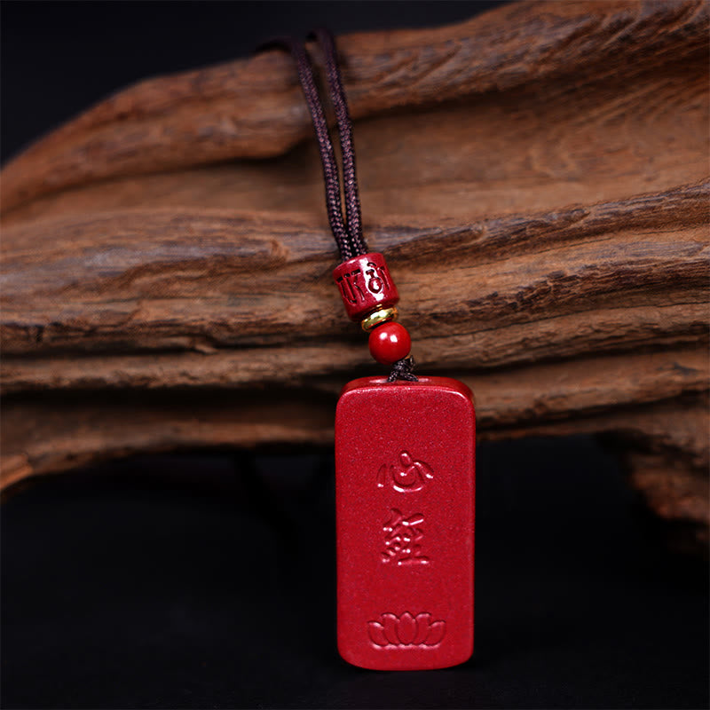 Collana con ciondolo in corda con benedizione incisa , Buddha Stones, cinabro, loto, cuore, Sutra - image 14
