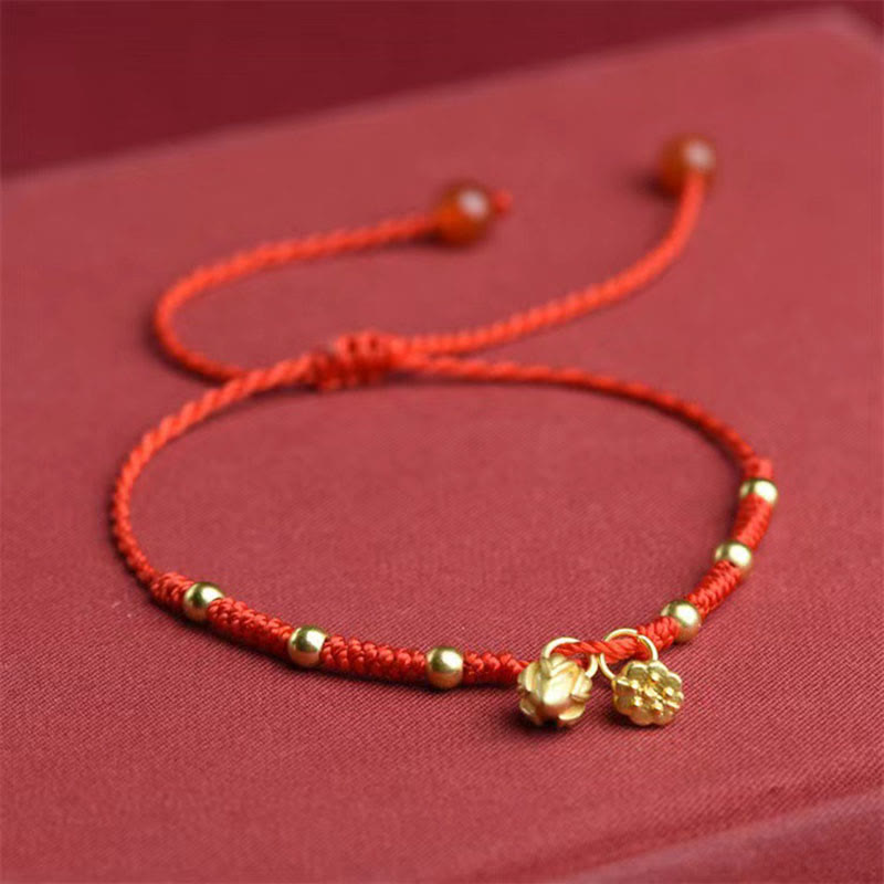 Buddha Stones Cavigliera con corda portafortuna a forma di baccello di loto