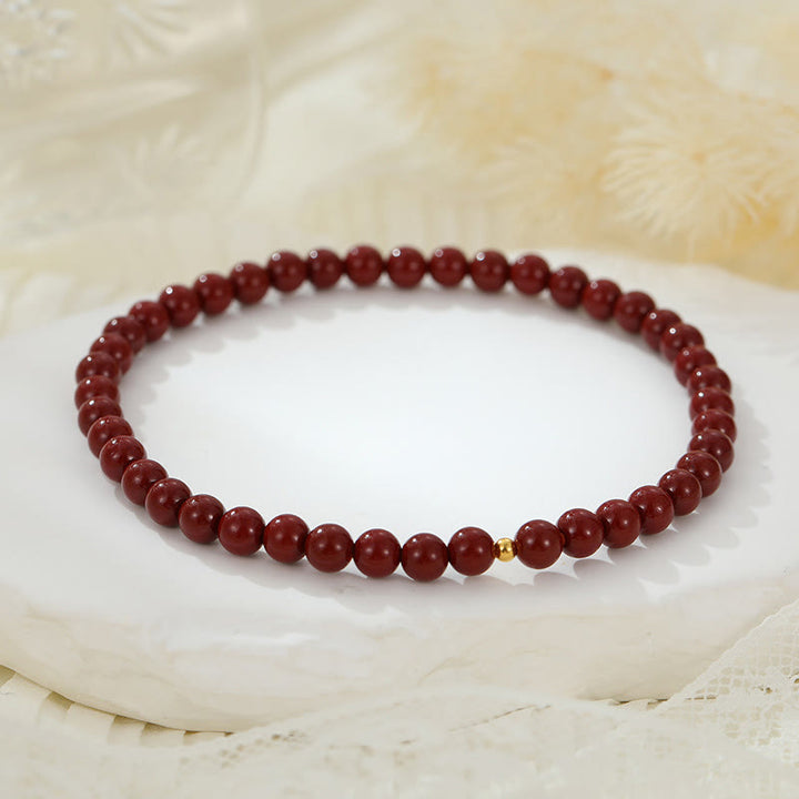 Buddha Stones 925 Sterling Silver Cinnabar Beads Benedizione Cavigliera
