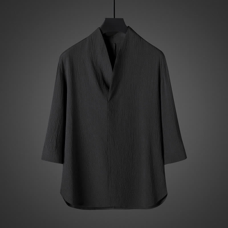 Camicia da uomo casual con scollo a V e maniche a tre quarti con stampa Buddha Stones - Nero - US/UK/AU46, EU56 (5XL) - image 5