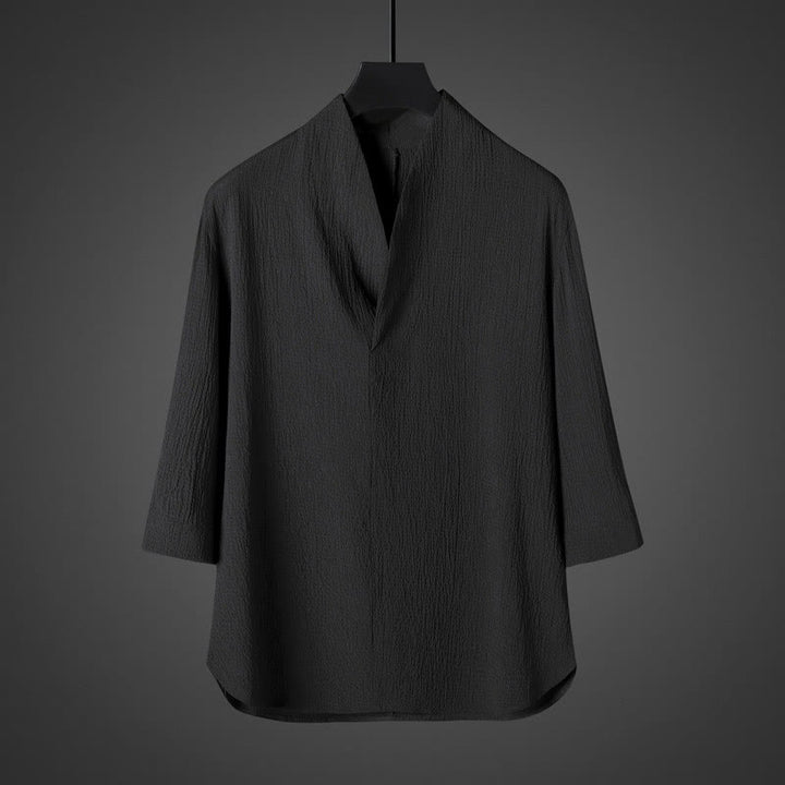 Camicia da uomo casual con scollo a V e maniche a tre quarti con stampa Buddha Stones - Nero - US/UK/AU46, EU56 (5XL) - image 5