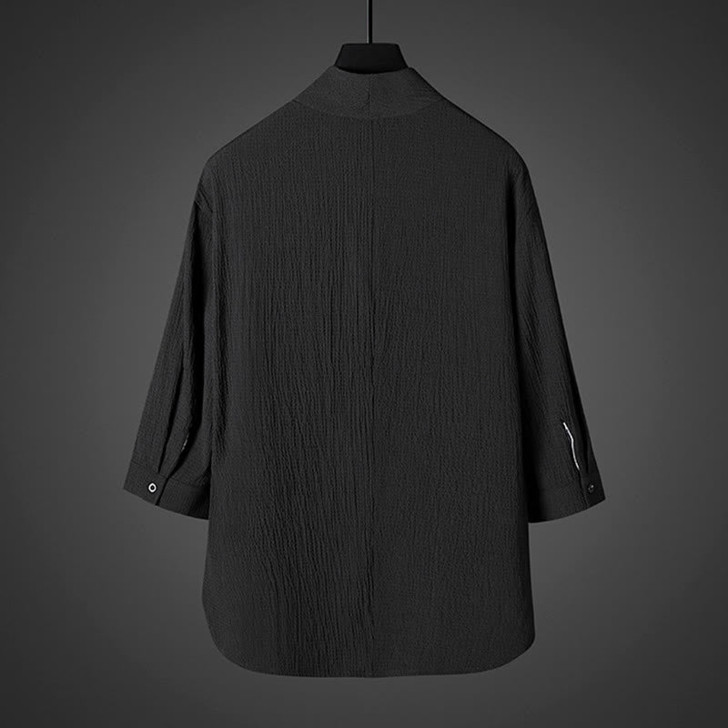 Camicia da uomo casual con scollo a V e maniche a tre quarti con stampa Buddha Stones - image 6