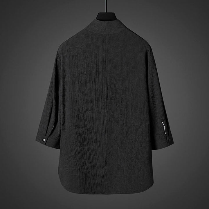 Camicia da uomo casual con scollo a V e maniche a tre quarti con stampa Buddha Stones - image 6