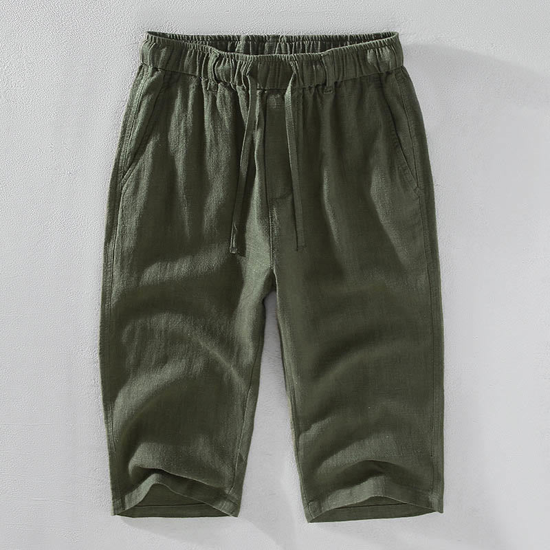Pantaloni corti da uomo Buddha Stones in ramia e lino, tinta unita, con coulisse e tasche. - Verde Mare Scuro - US/UK/AU42, EU52 (3XL)  - image 13