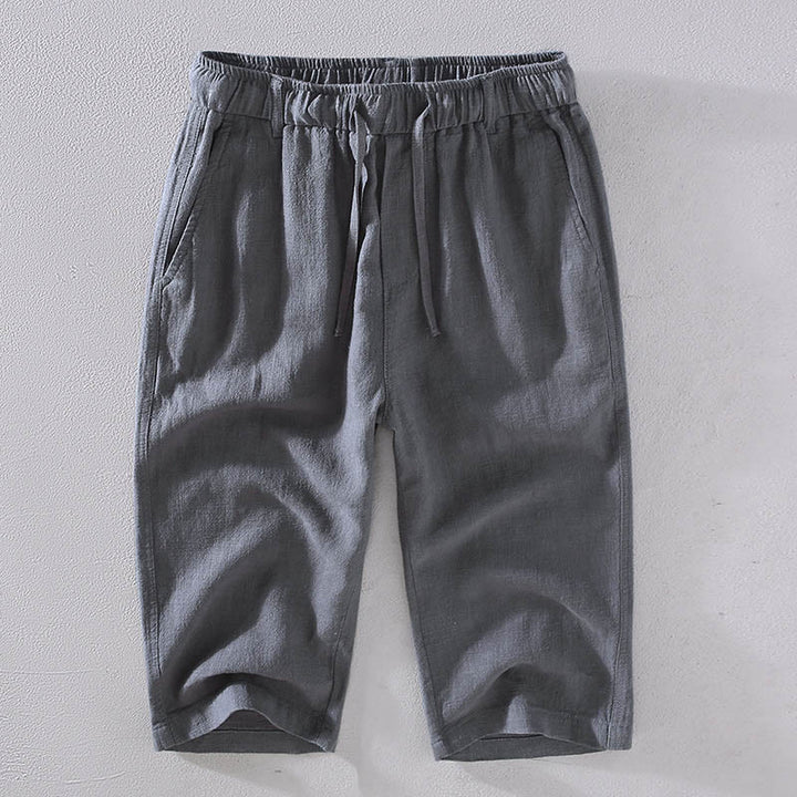 Pantaloni corti da uomo Buddha Stones in ramia e lino, tinta unita, con coulisse e tasche. - Grigio tenue - US/UK/AU42, EU52 (3XL)  - image 11