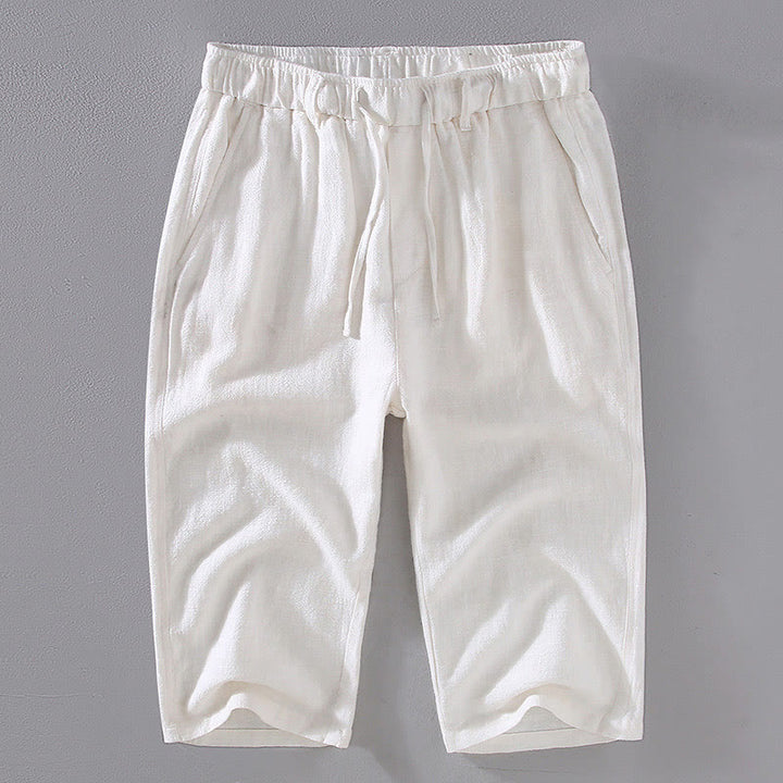 Pantaloni corti da uomo Buddha Stones in ramia e lino, tinta unita, con coulisse e tasche. - Bianco - US/UK/AU42, EU52 (3XL)  - image 9