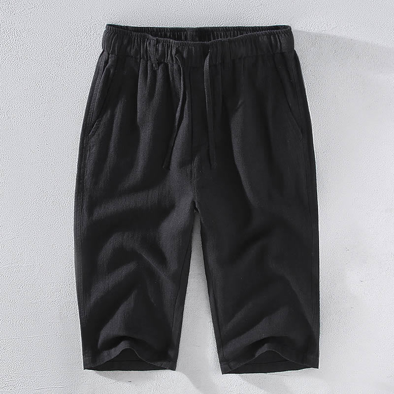 Pantaloni corti da uomo Buddha Stones in ramia e lino, tinta unita, con coulisse e tasche. - Nero - US/UK/AU42, EU52 (3XL)  - image 10