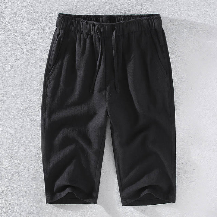 Pantaloni corti da uomo Buddha Stones in ramia e lino, tinta unita, con coulisse e tasche. - Nero - US/UK/AU42, EU52 (3XL)  - image 10
